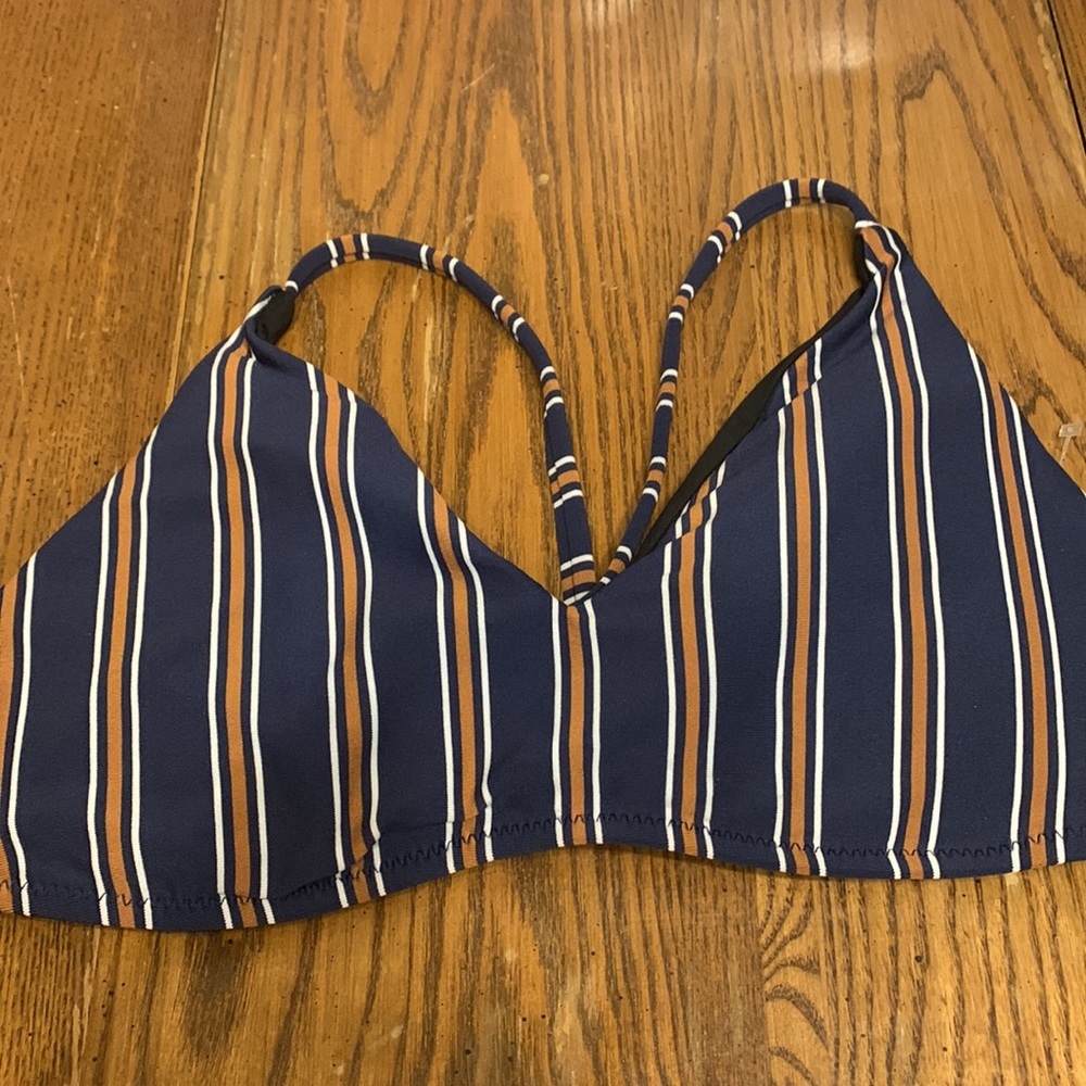 NWOT ISABELLA ROSE Navy Blue Striped Bikini Bra Top D Cup